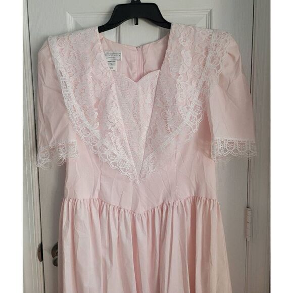 Gunne Sax 80's Romantic Lace Pink Dress L - Picture 4 of 10